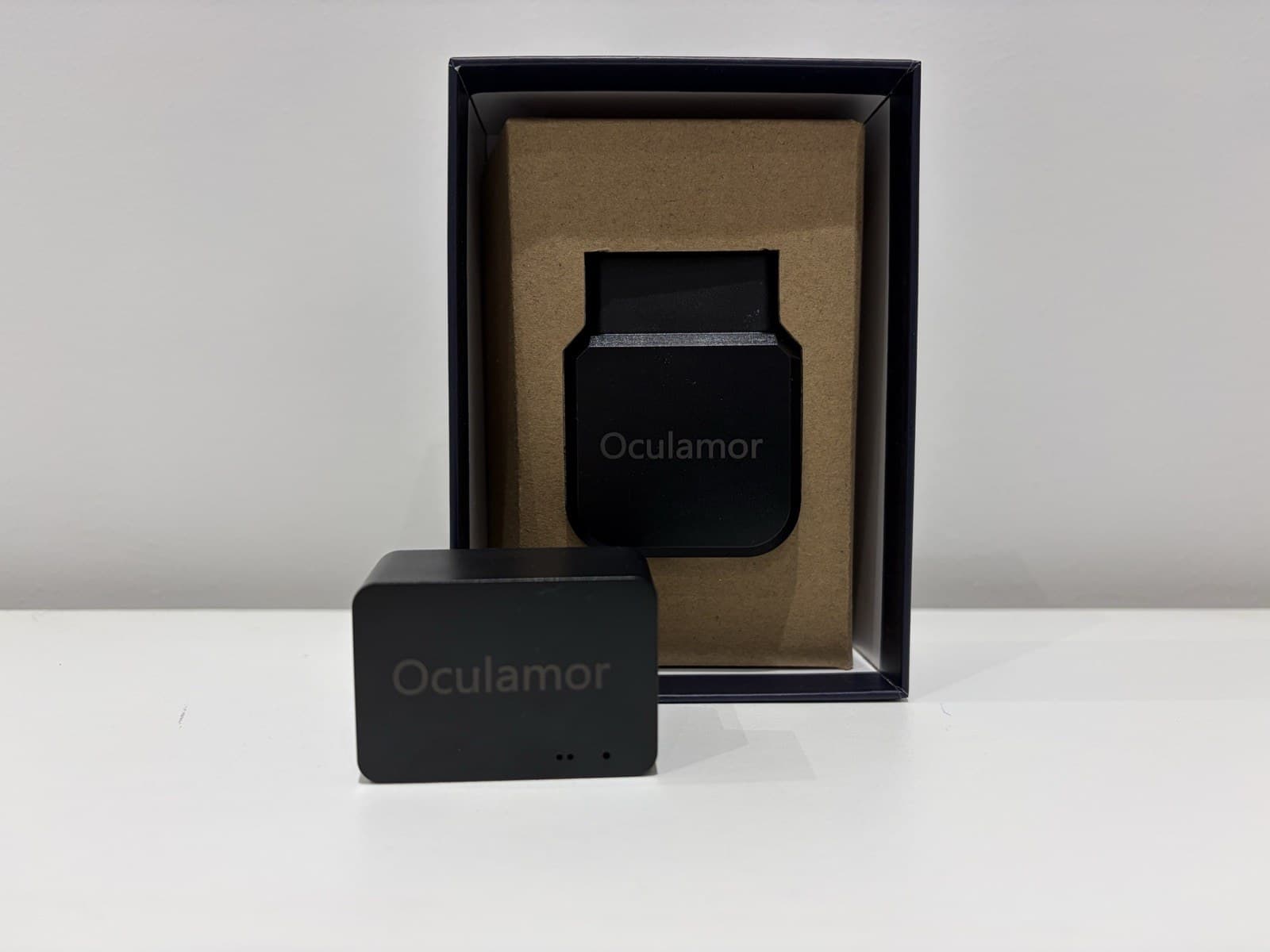 The Oculamor tracker in its box, as it arrives
